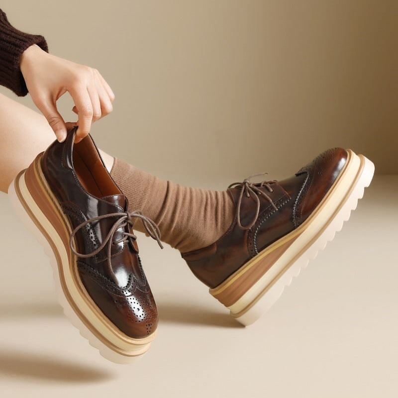 Ada Women's Platform Lace Up Brogue Oxford Shoes, view 5