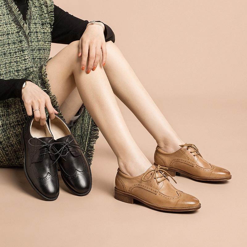 Hester Women's Sheepskin Wingtip Brogue Oxford Shoes, view 1
