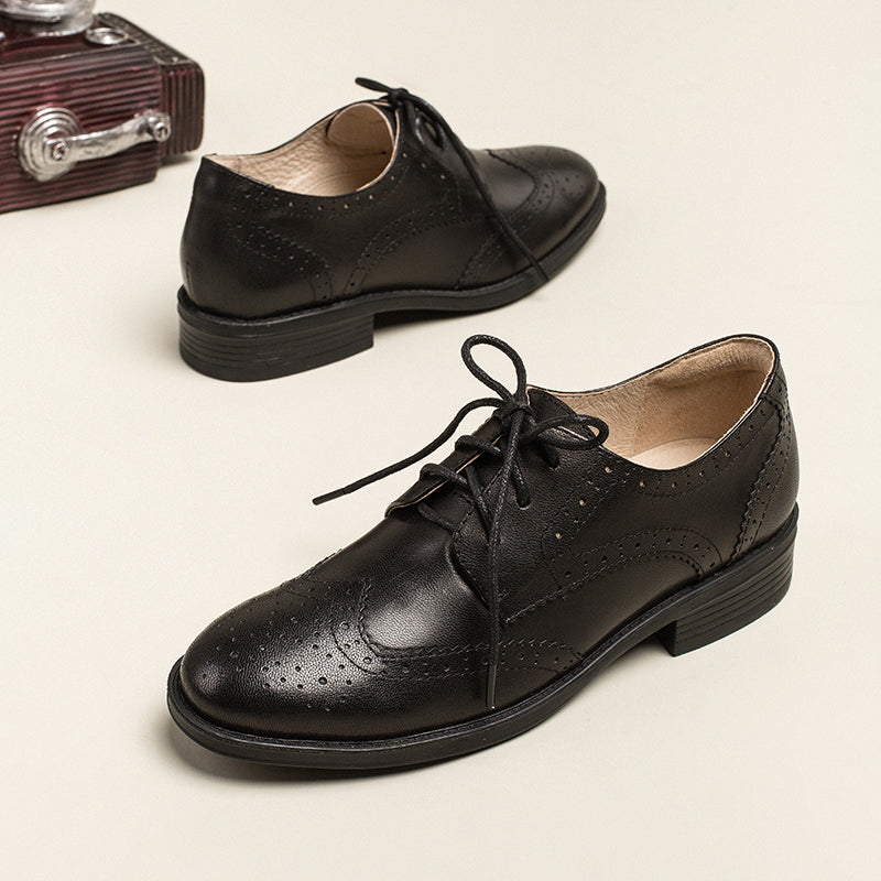 Audrey Women's Sheepskin Low Heel Brogue Oxford Shoes, view 7