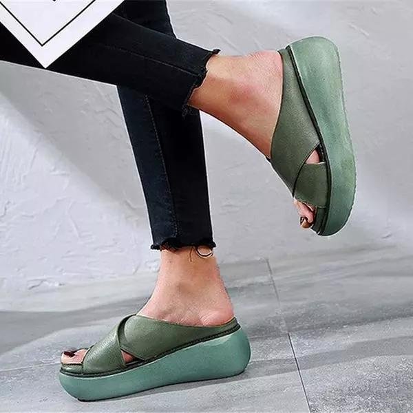 Pearl Women's Leather Cross Strap Flat Sandals, view 2