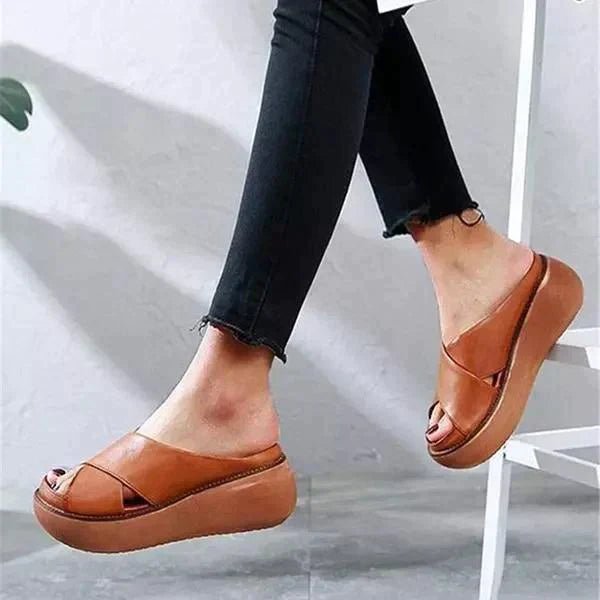 Pearl Women's Leather Cross Strap Flat Sandals, view 4