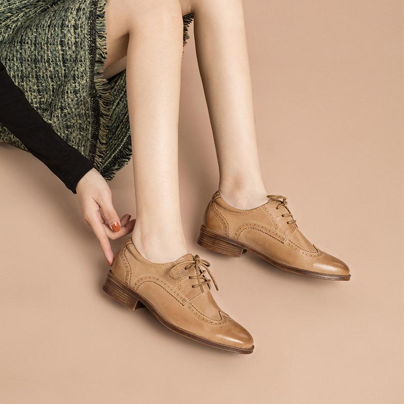 Hester Women's Sheepskin Wingtip Brogue Oxford Shoes, view 2