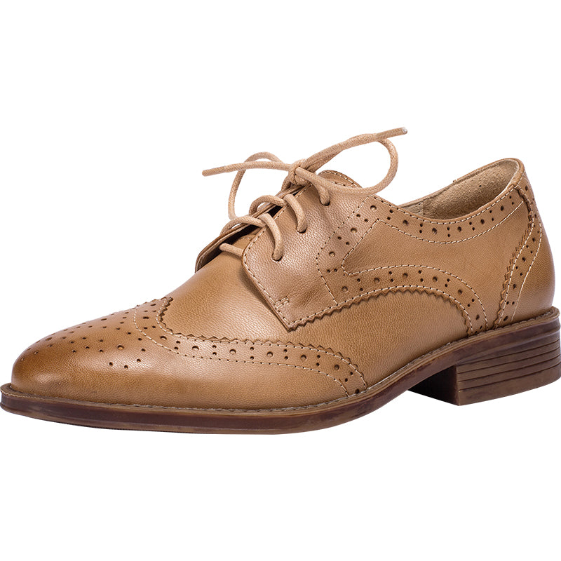 Audrey Women's Sheepskin Low Heel Brogue Oxford Shoes, view 9
