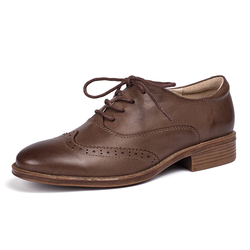 Amelia Women's Sheepskin Low Heel Brogue Oxford Shoes, view 7