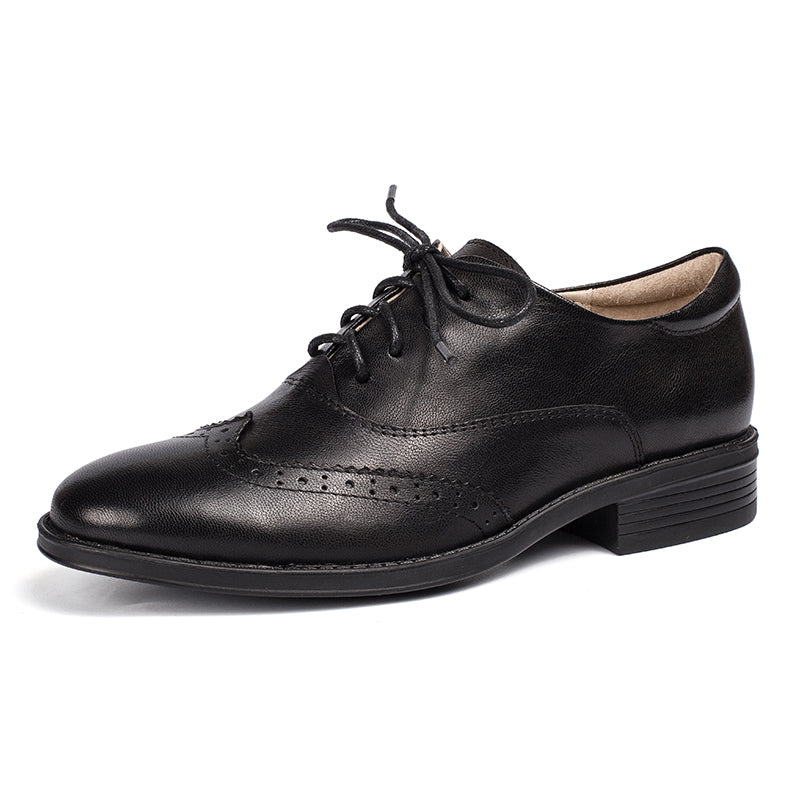 Amelia Women's Sheepskin Low Heel Brogue Oxford Shoes, view 6