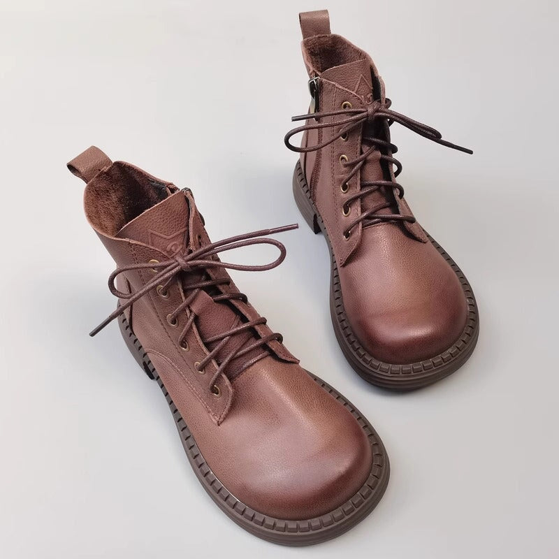 Jess Women's Leather Lace Up Side Zip Ankle Boots, view 2