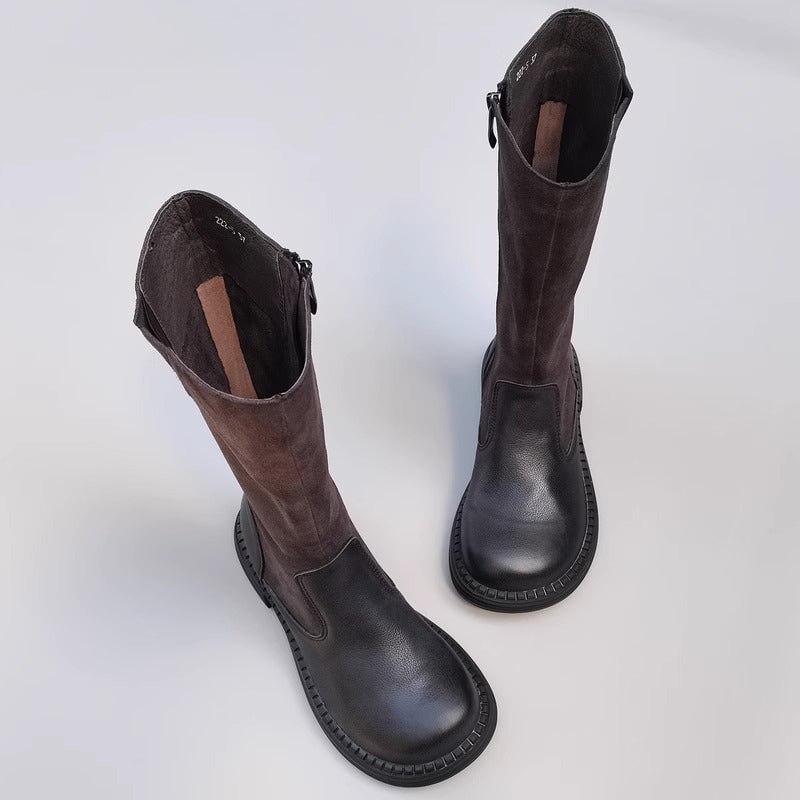 Polly Women's Nubuck Splicing Leather Knee High Boots, view 5