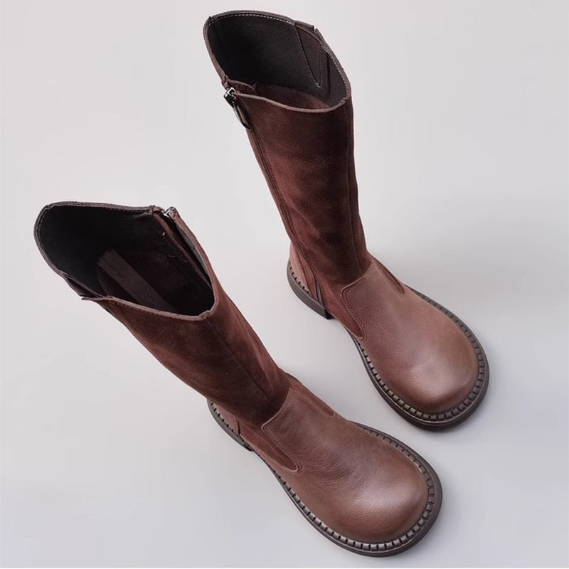 Polly Women's Nubuck Splicing Leather Knee High Boots, view 4