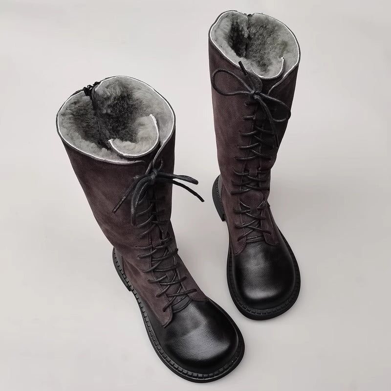 Ruth Women's Lace Up Nubuck Splicing Knee High Boots, view 2
