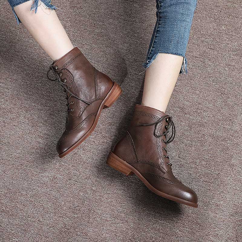 Freya Women's Wingtip Brogue Lace Up Ankle Boots, view 8