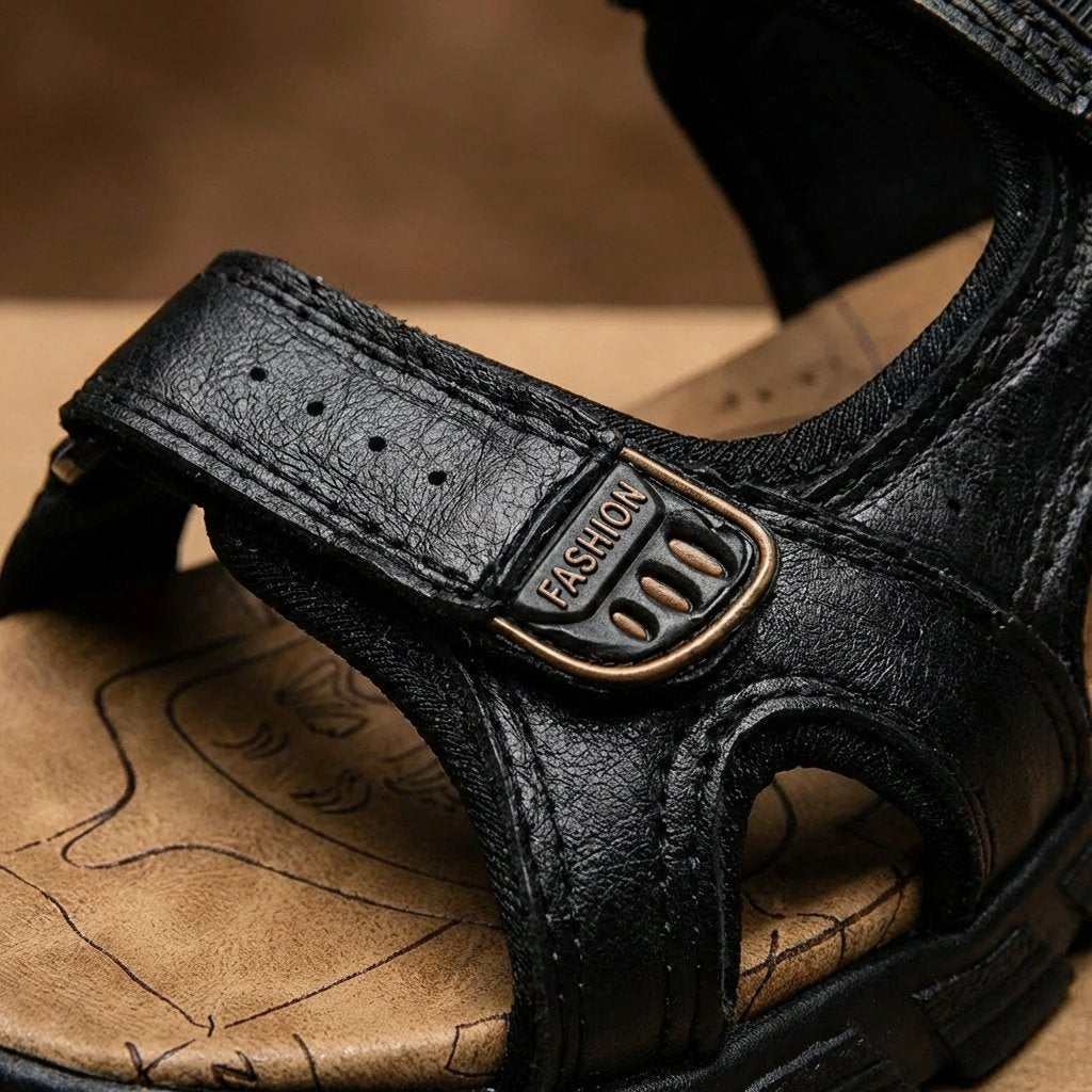 Esme Unisex Leather Look Three Strap Trekking Sandals, view 3