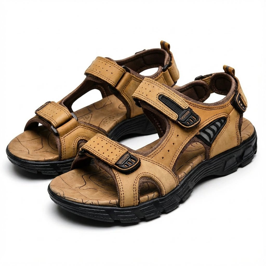 Esme Unisex Leather Look Three Strap Trekking Sandals, view 5