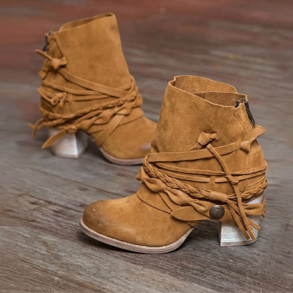 Cleo Women's Western Fringe Block Heel Ankle Boots, view 1