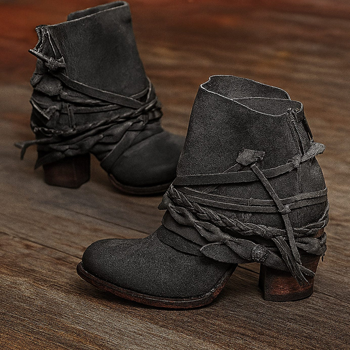 Nora Women's Suede Finish Wrap Strap Block Heel Ankle Boots, view 1