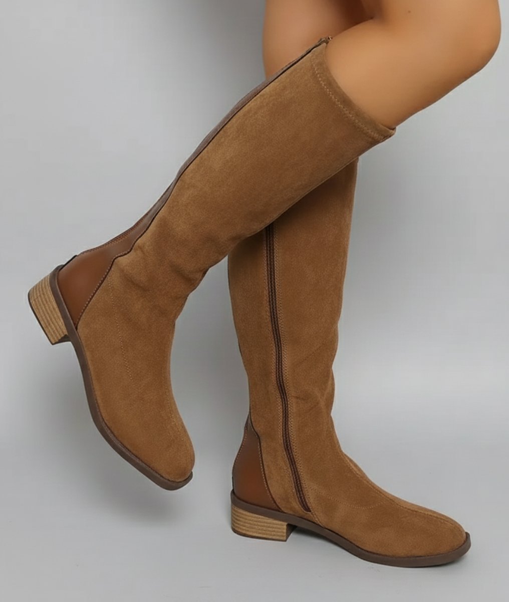 Robyn Women's Suede Look Block Heel Knee High Boots, view 1