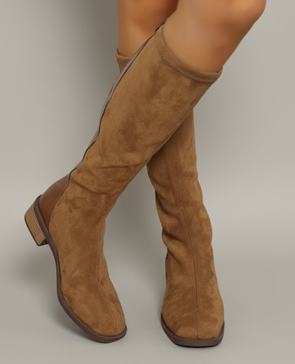 Robyn Women's Suede Look Block Heel Knee High Boots, view 3