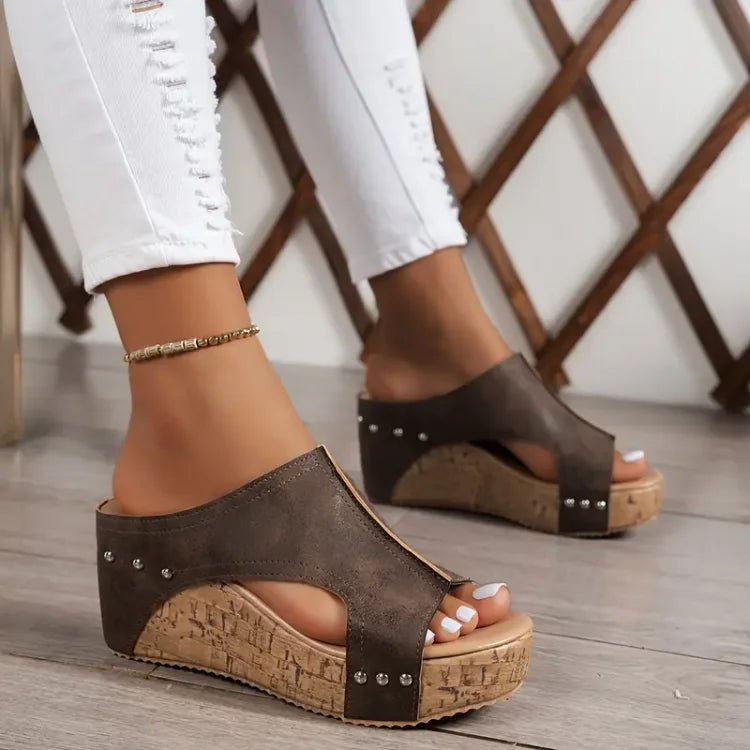 Harriet Women's Studded Cork Wedge Platform Sandals, view 4