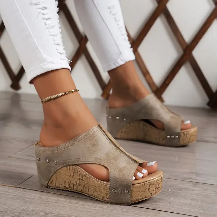 Harriet Women's Studded Cork Wedge Platform Sandals, view 5
