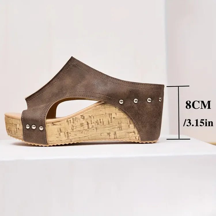 Harriet Women's Studded Cork Wedge Platform Sandals, view 6