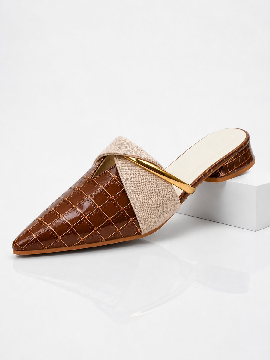 Esme Women's Croc Effect Pointed Toe Low Block Heels, view 1