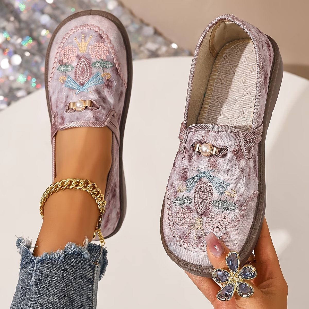 Harriet Women's Embroidered Floral Loafers, view 3