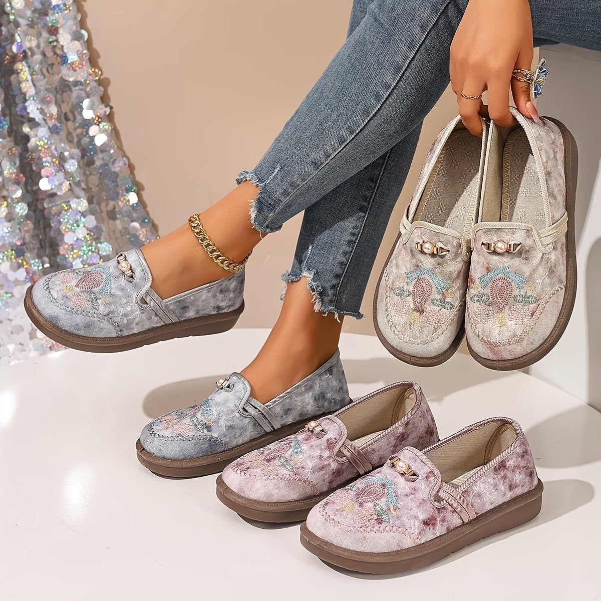 Harriet Women's Embroidered Floral Loafers, view 4