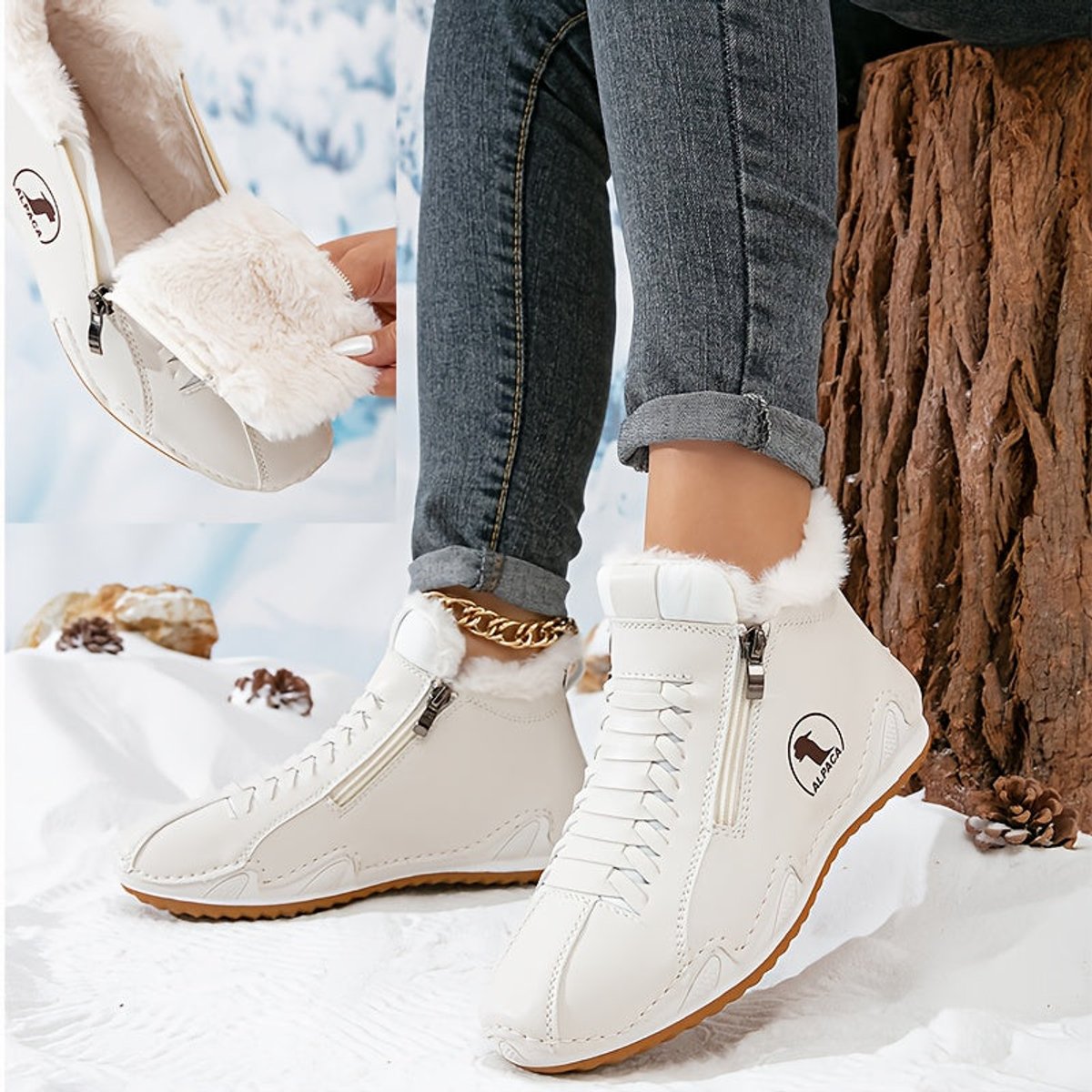 Maeve Women's Faux Fur Lined Lace Up Ankle Boots, view 3