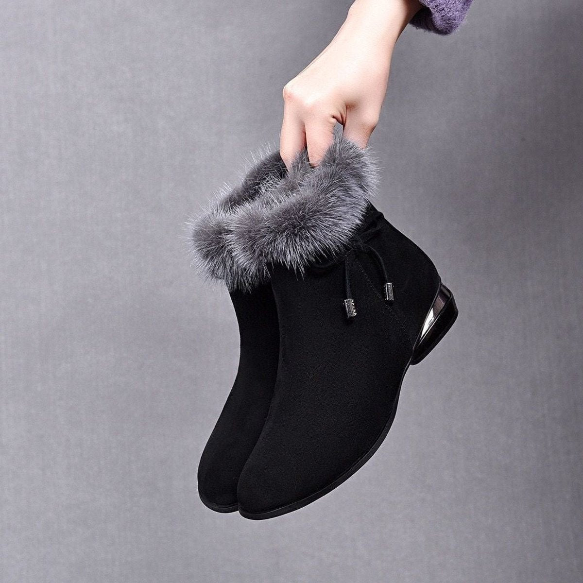 Maeve Women's Faux Fur Trim Flat Ankle Boots, view 1