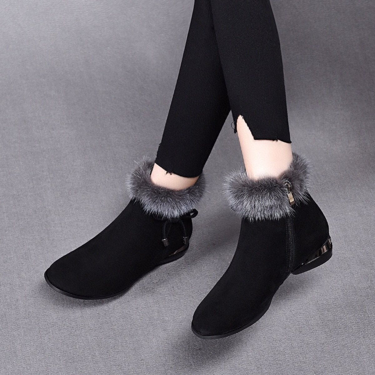 Maeve Women's Faux Fur Trim Flat Ankle Boots, view 5