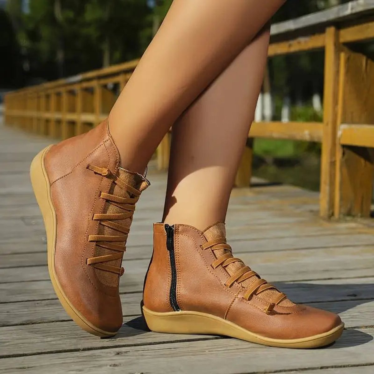 Willow Women's Faux Leather Lace Up Ankle Boots, view 9