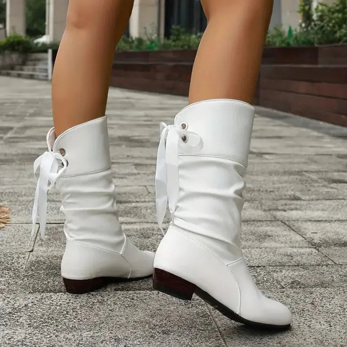 Margot Women's Slouchy Ribbon Lacing Mid Calf Boots, view 9