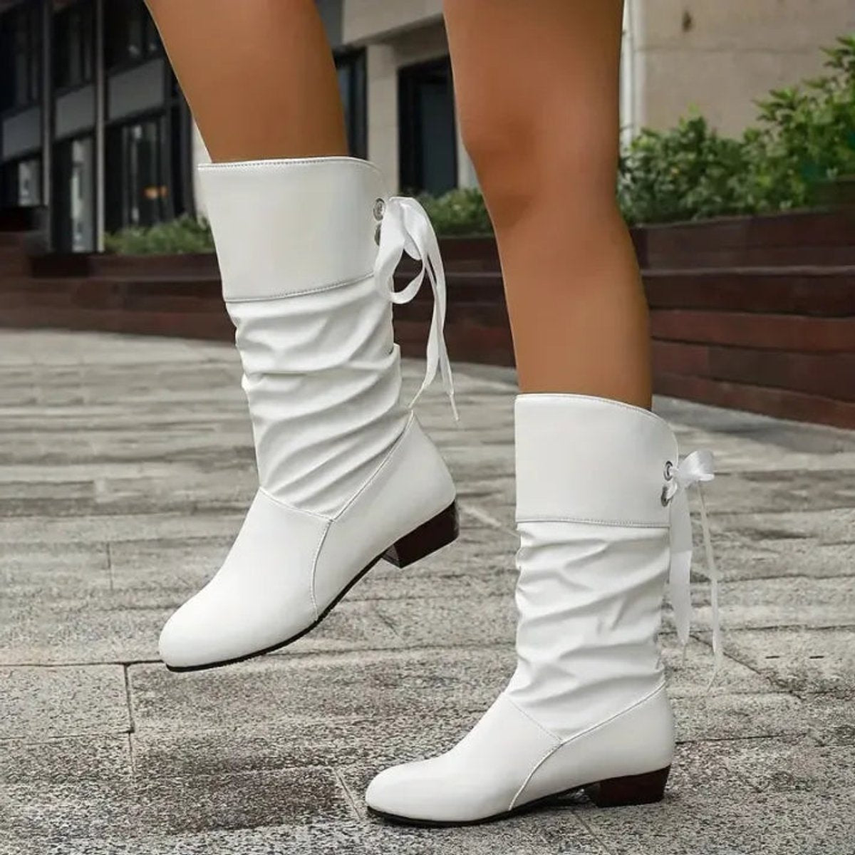 Margot Women's Slouchy Ribbon Lacing Mid Calf Boots, view 11