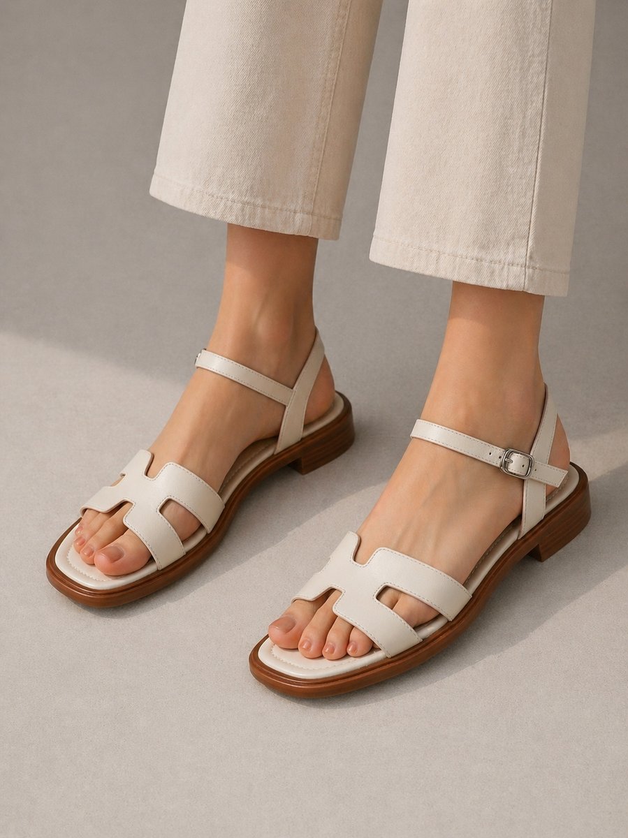 Maeve Women's Leather H Bar Buckle Ankle Strap Sandals, view 2