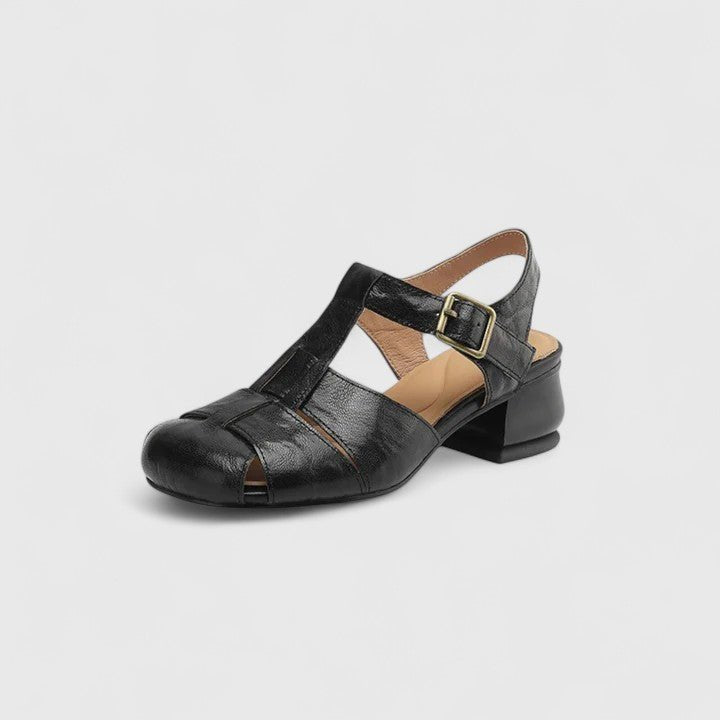 Poppy Women's Leather Square Toe Block Heel Sandals, view 6