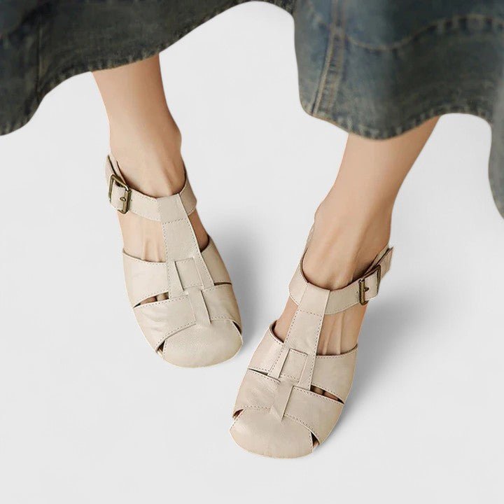 Poppy Women's Leather Square Toe Block Heel Sandals, view 7