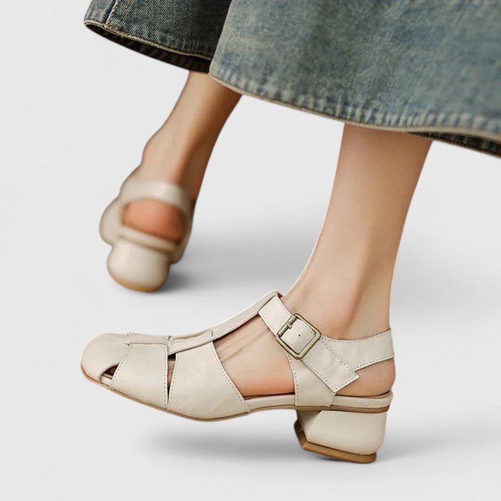 Poppy Women's Leather Square Toe Block Heel Sandals, view 8