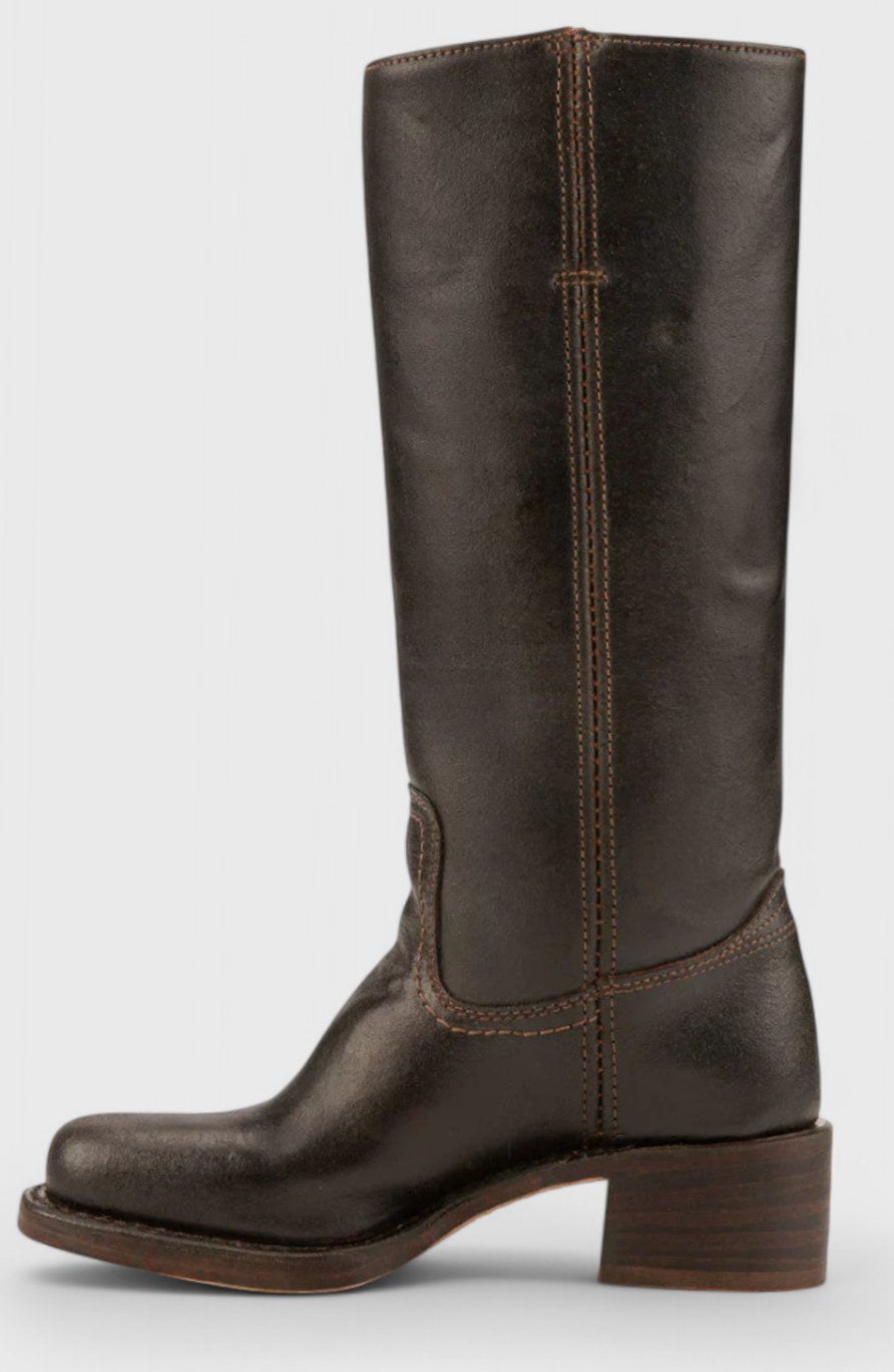 Cleo Women's Leather Square Toe Stacked Heel Knee High Boots, view 18