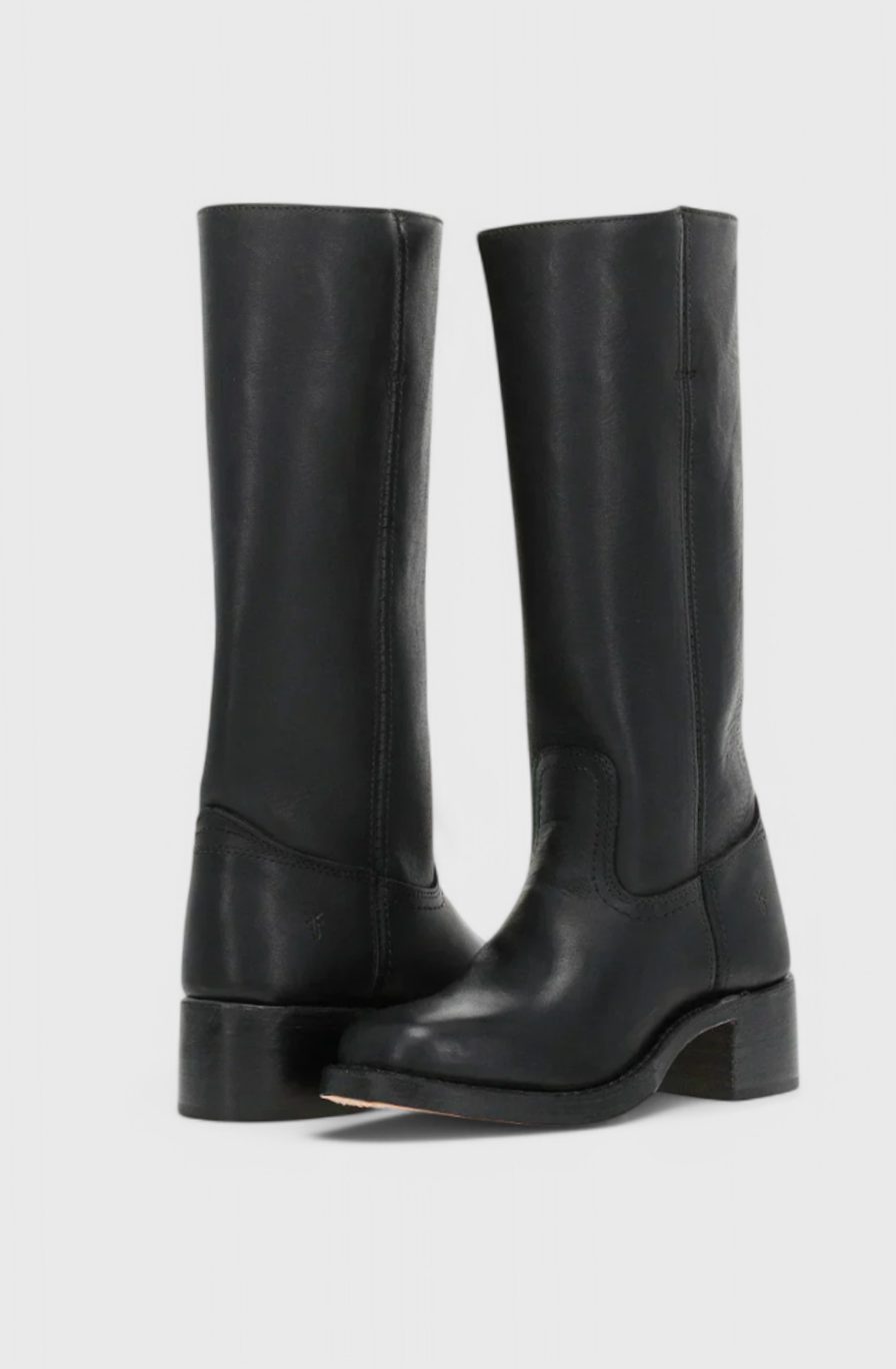Cleo Women's Leather Square Toe Stacked Heel Knee High Boots, view 4