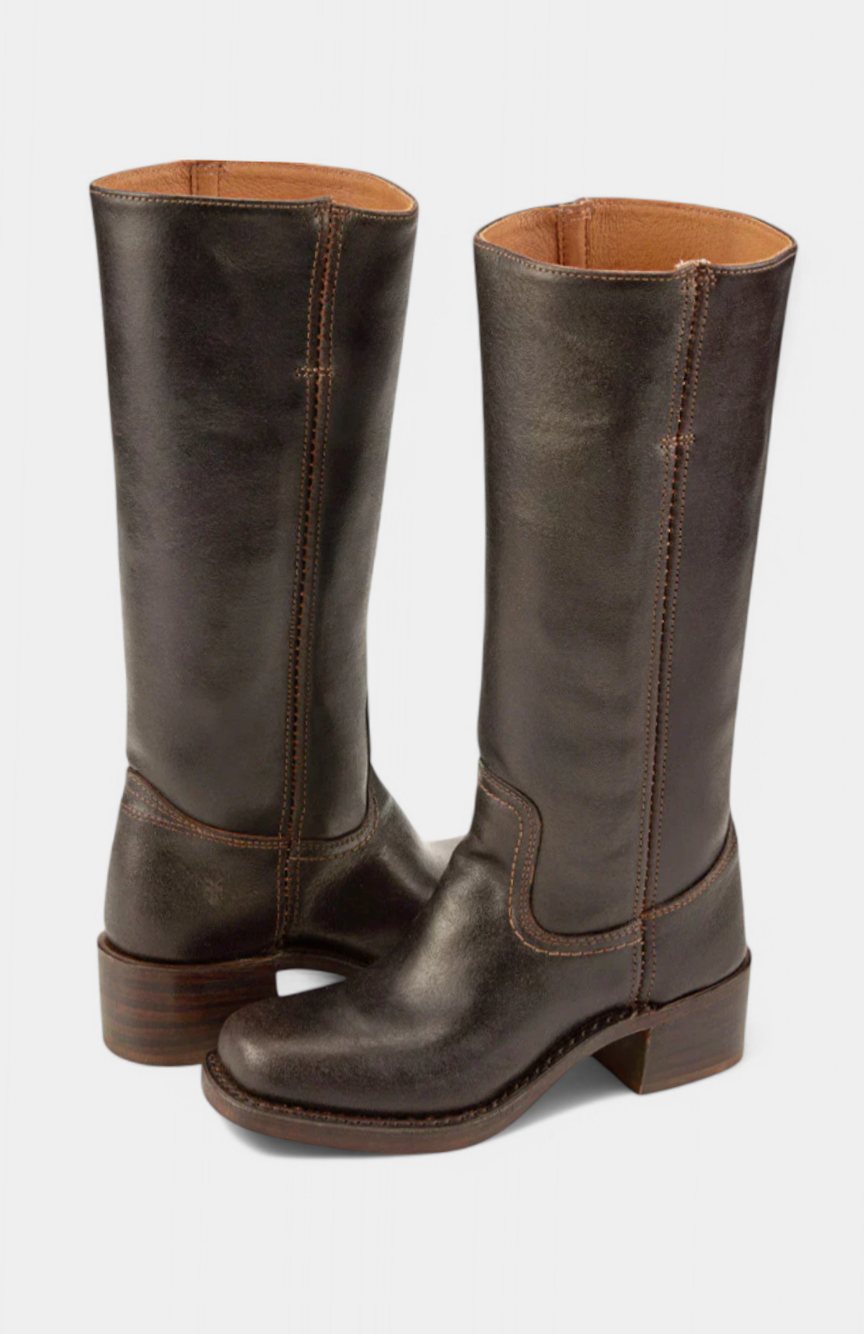 Cleo Women's Leather Square Toe Stacked Heel Knee High Boots, view 6