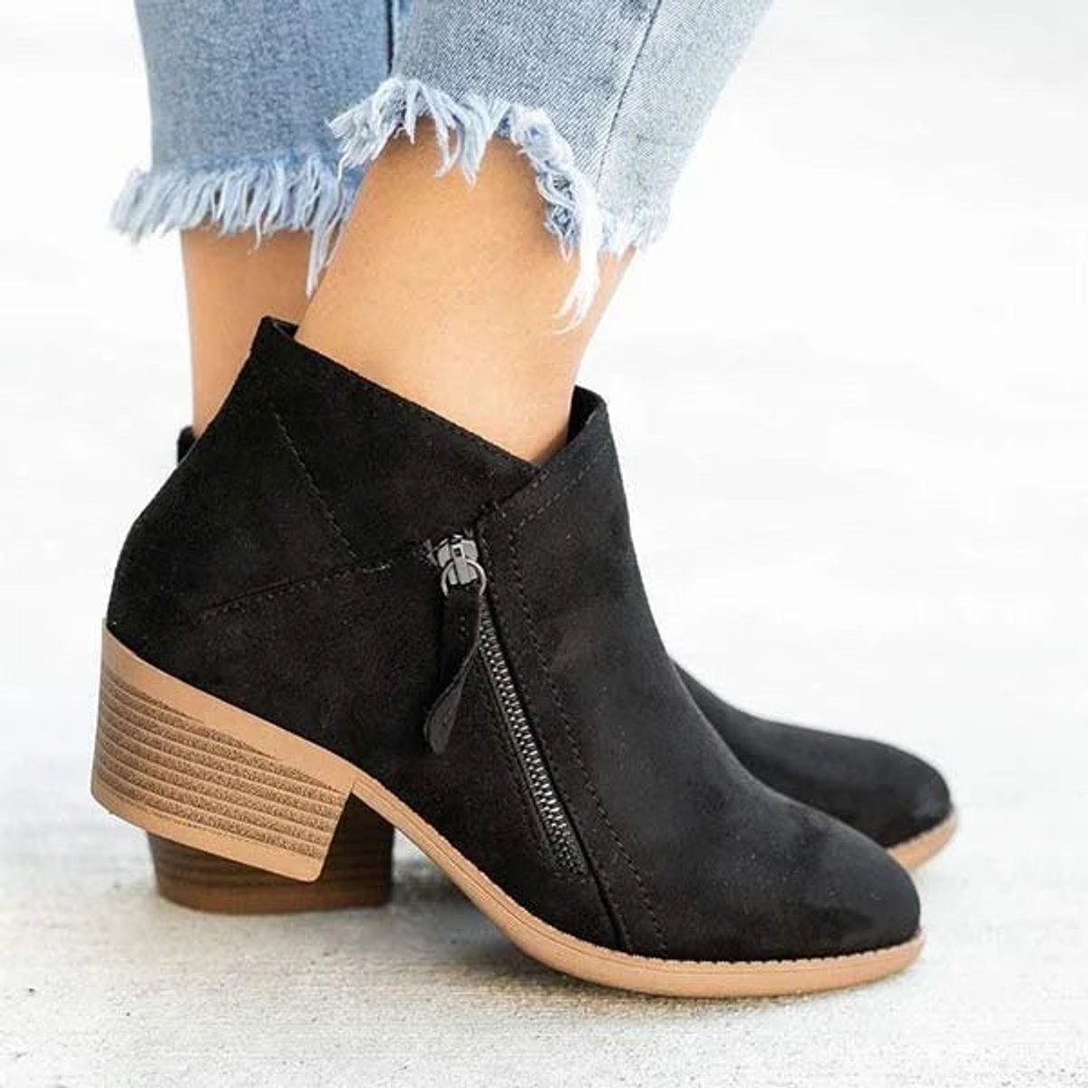 Margot Women's Suede Finish Low Heel Ankle Boots, view 3