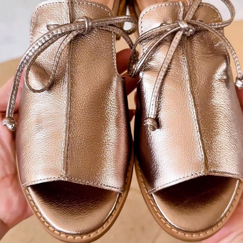 Poppy Women's Metallic Open Toe Bow Tie Strap Flat Sandals, view 3
