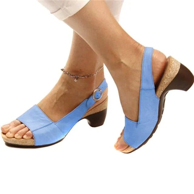 Willow Women's Open Toe Block Heel Slingback Buckle Sandals, view 6