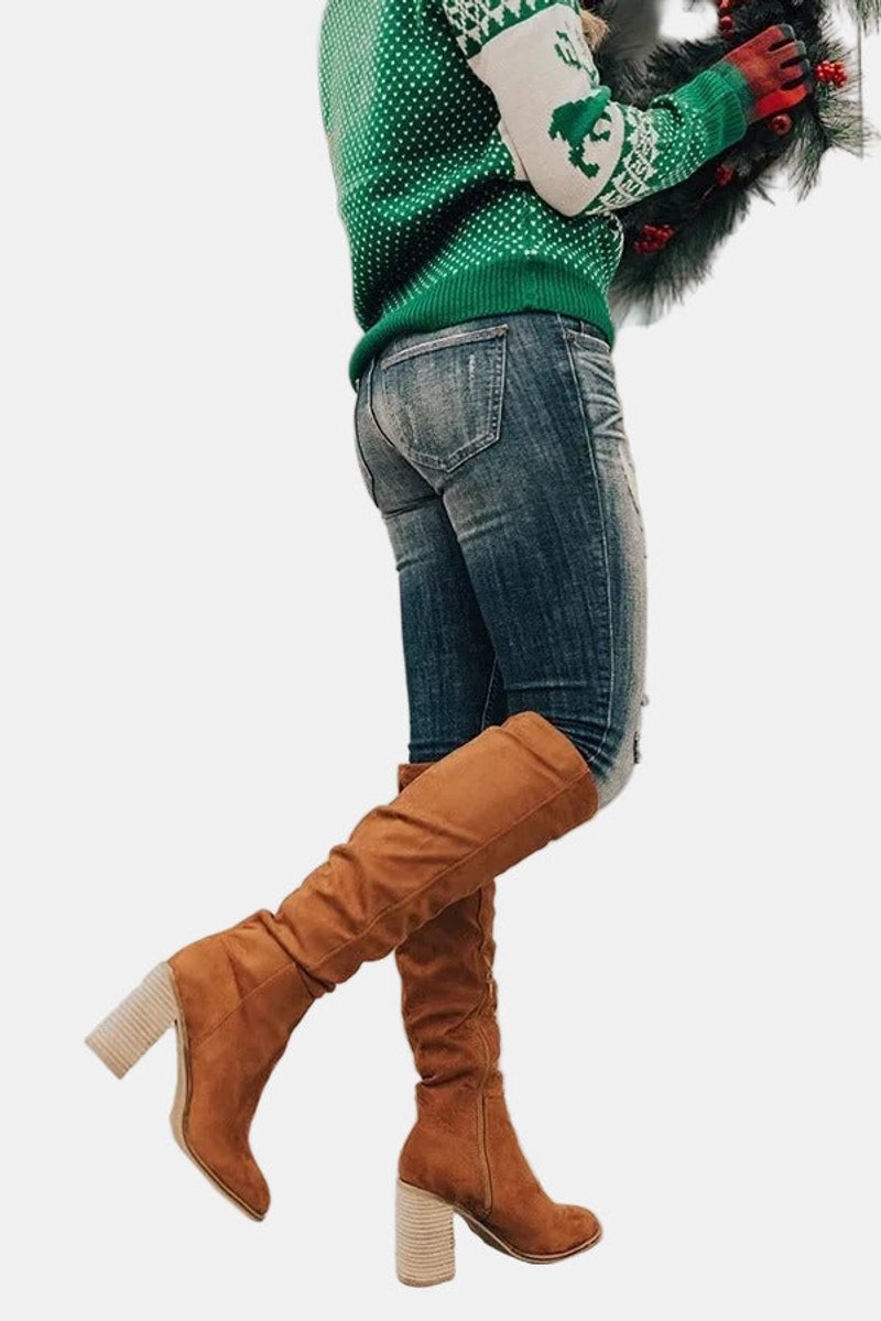 Cleo Women's Over The Knee Block Heel Suede Effect Boots, view 5