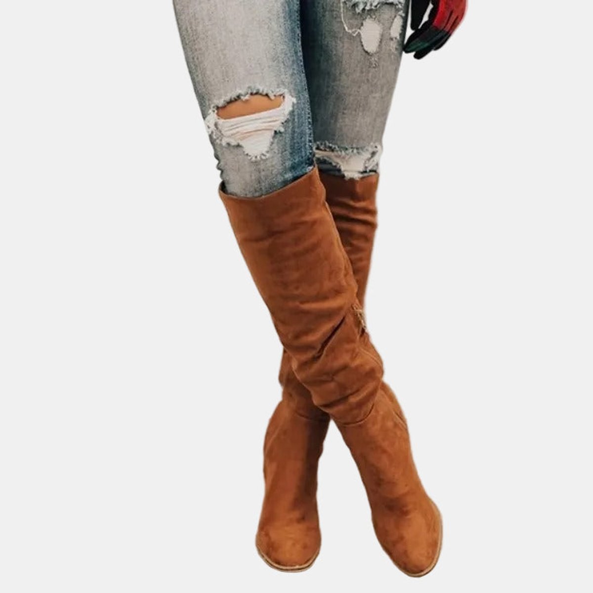 Cleo Women's Over The Knee Block Heel Suede Effect Boots, view 8