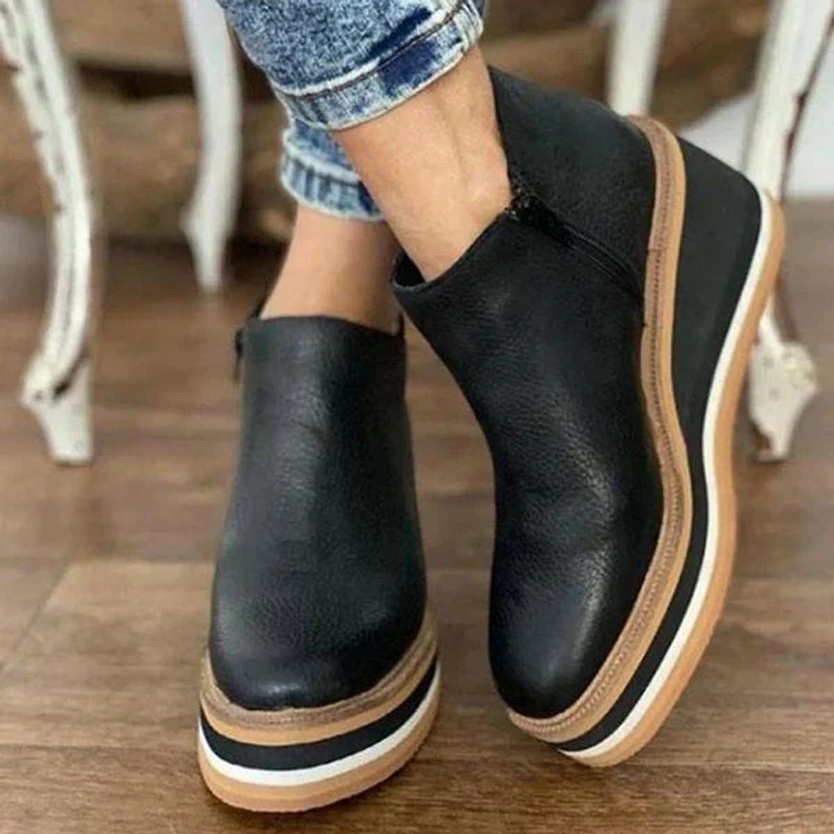 Daisy Women's Faux Leather Platform Wedge Ankle Boots, view 3
