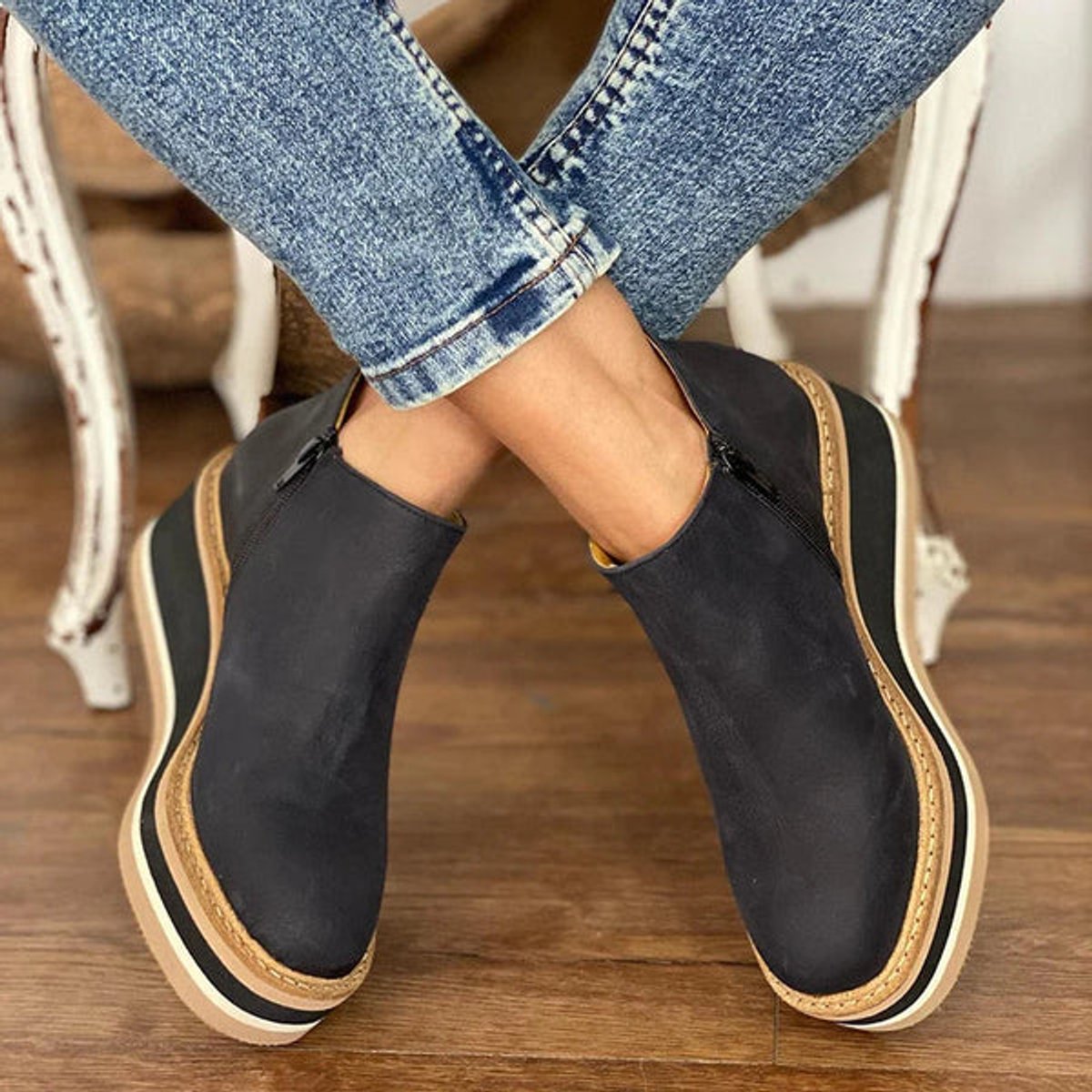 Daisy Women's Faux Leather Platform Wedge Ankle Boots, view 4