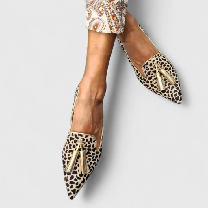 Maeve Women's Pointed Toe Leopard Print Tassel Flat Loafers, view 2
