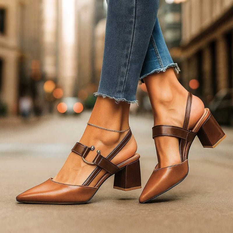 Willow Women's Pointed Toe T Strap Block Heel Court Shoes, view 1
