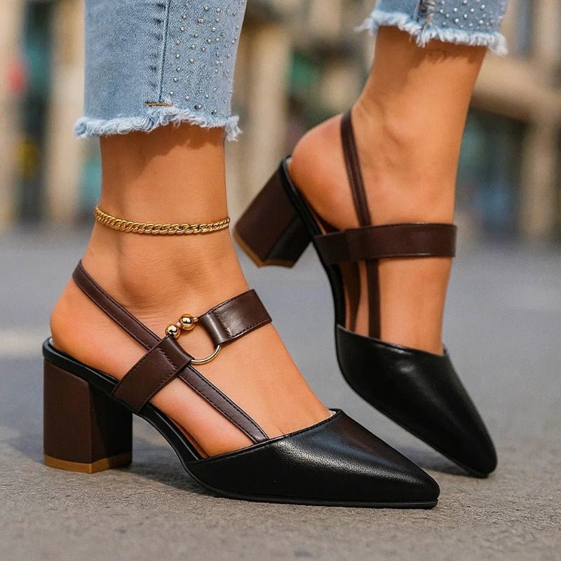 Willow Women's Pointed Toe T Strap Block Heel Court Shoes, view 2