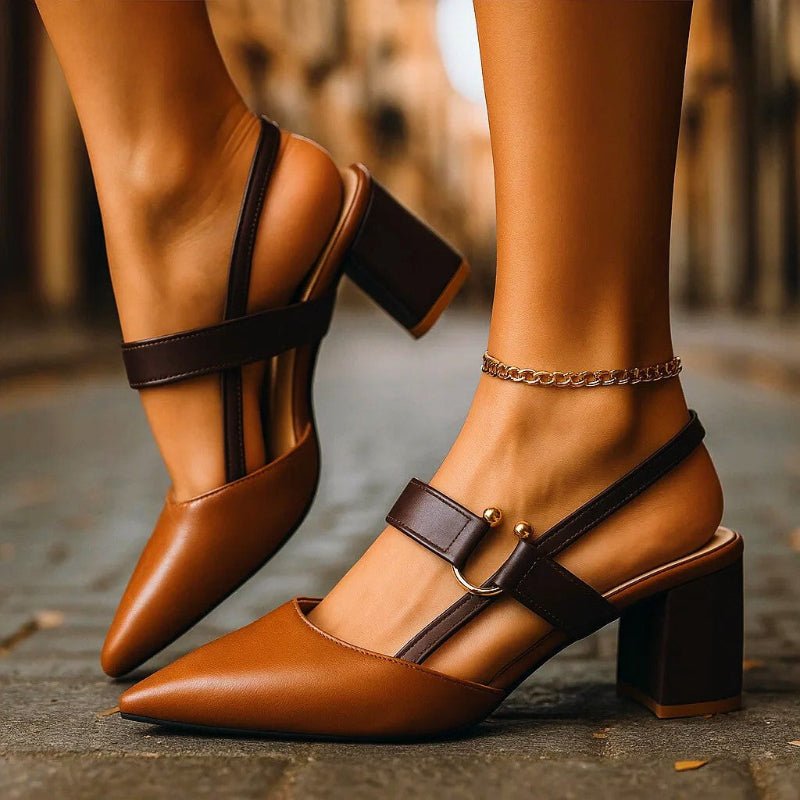Willow Women's Pointed Toe T Strap Block Heel Court Shoes, view 7